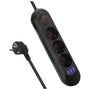 Maclean grenuttag, förlängningskabel 3 uttag + 3xUSB, 110-240V AC 50/60Hz, 2.1A max 2500W, 1.5m, svart, MCE394 B