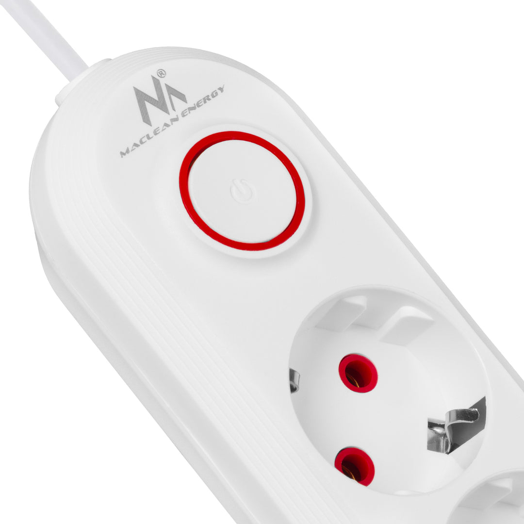 Maclean grenuttag, förlängningskabel 5 uttag + 3xUSB, 110-240V AC 50/60Hz, 2,1A max 2500W, 1,5m, vit, MCE395 W