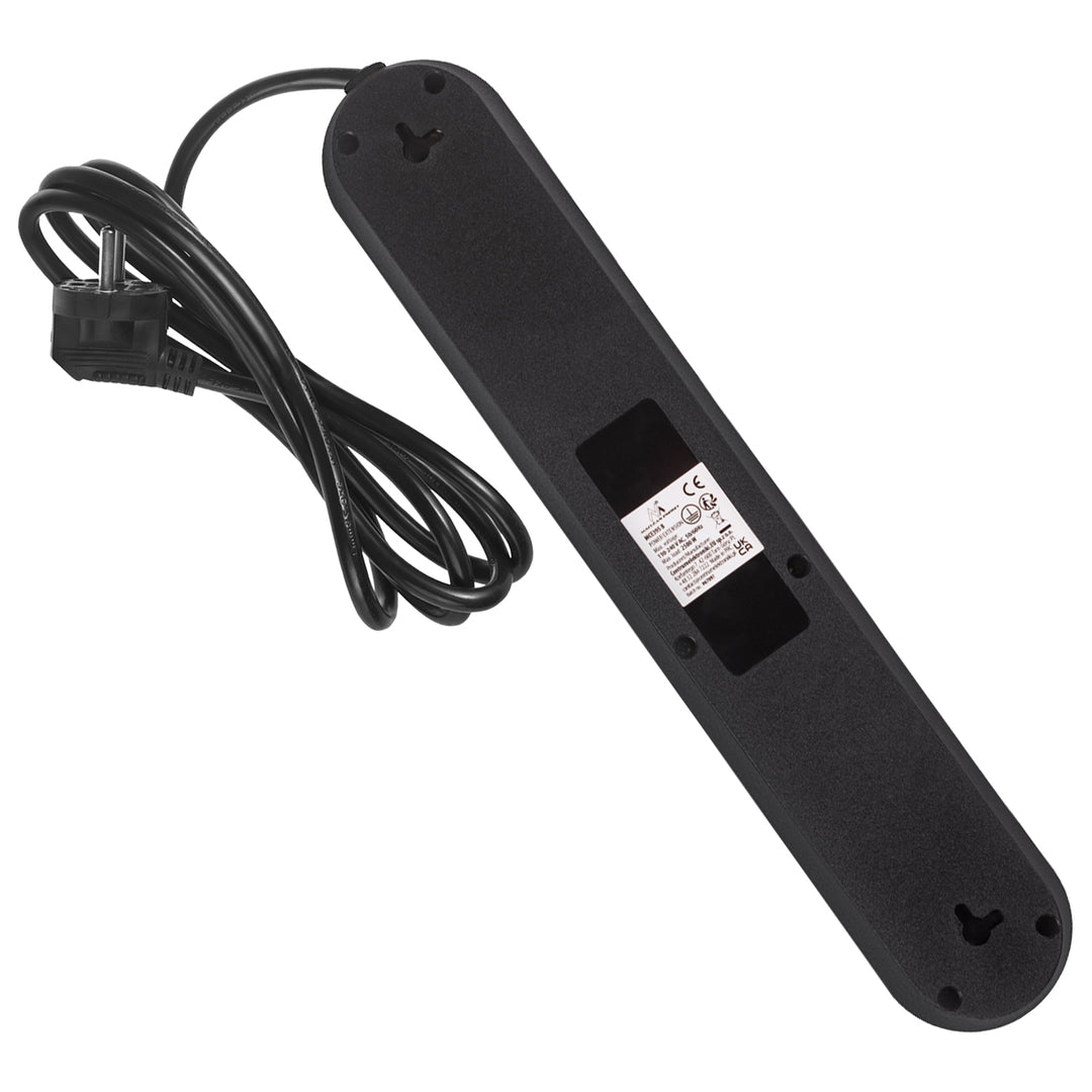 Maclean grenuttag, förlängningskabel 5 uttag + 3xUSB, 110-240V AC 50/60Hz, 2,1A max 2500W, 1,5m, svart, MCE395 B
