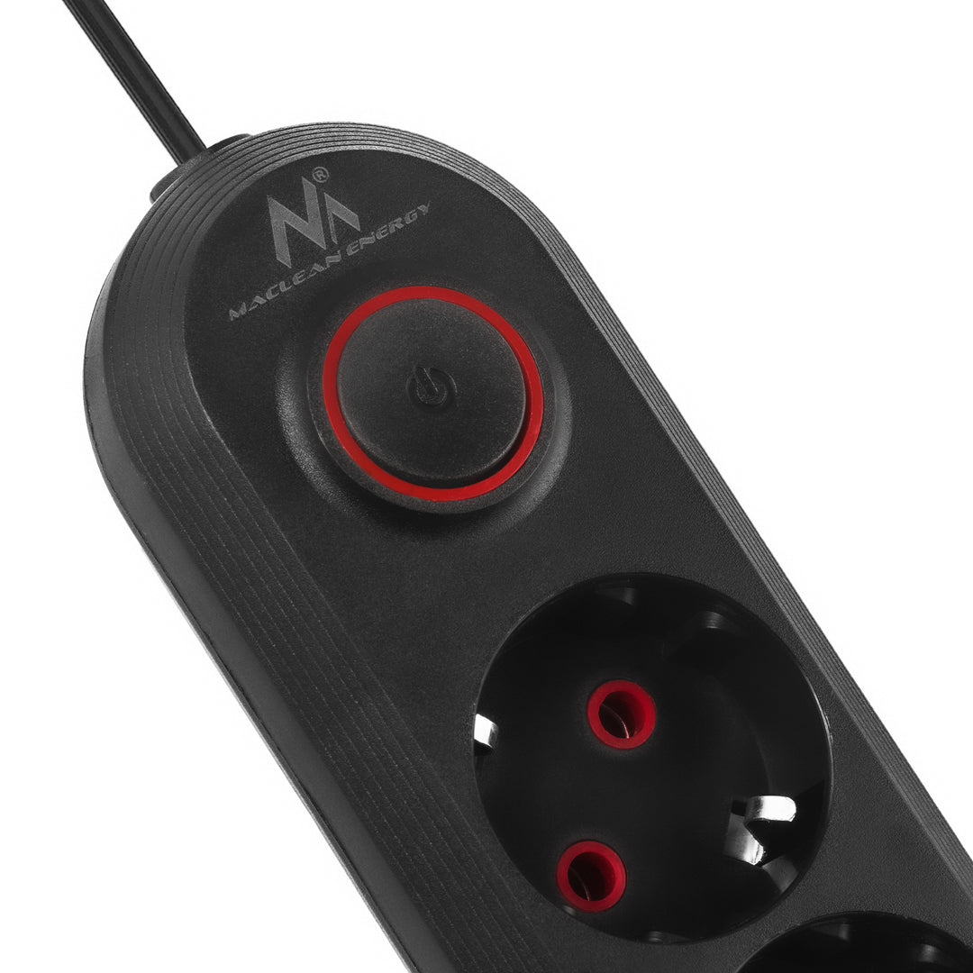 Maclean grenuttag, förlängningskabel 5 uttag + 3xUSB, 110-240V AC 50/60Hz, 2,1A max 2500W, 1,5m, svart, MCE395 B