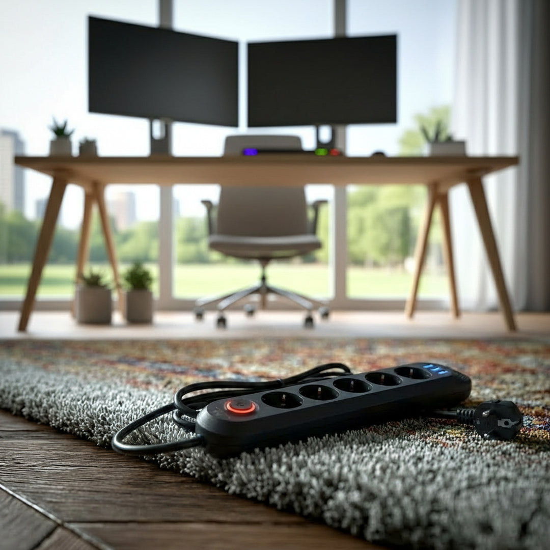 Maclean grenuttag, förlängningskabel 5 uttag + 3xUSB, 110-240V AC 50/60Hz, 2,1A max 2500W, 1,5m, svart, MCE395 B