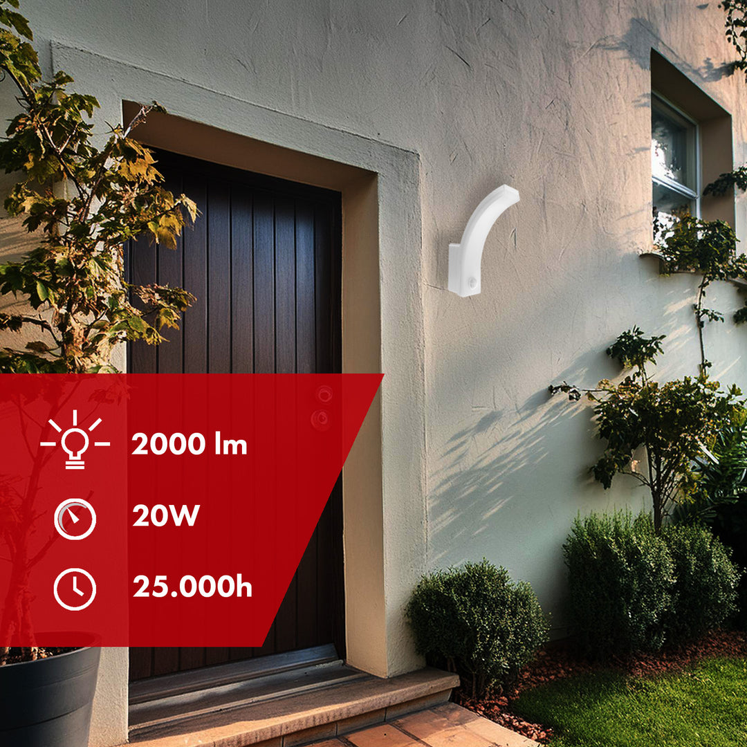 Maclean rörelsesensor LED-lampa, PIR rörelsesensor, vit, 20W, IP65, 2000lm, neutralvit (4000K) MCE512 W, 2 st