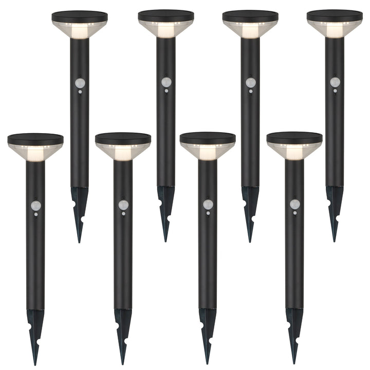 Maclean Solar LED-lampa, med sensor, 3 lägen, plug-in, Li-ion 18650, IP44, 3,7V, 1200 mAh, svart, MCE465 B, 8 st
