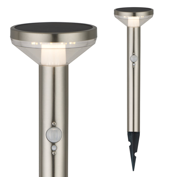 Maclean Solar LED-lampa, med sensor, 3 lägen, plug-in, Li-ion 18650, IP44, 3,7V, 1200 mAh, matt krom, MCE465 C/M, 6 st