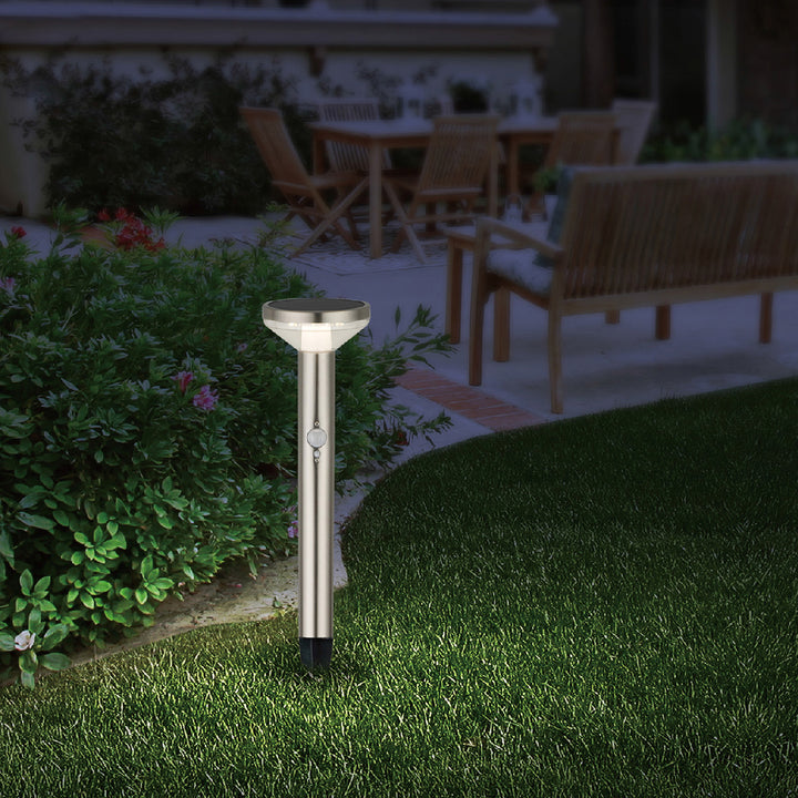 Maclean Solar LED-lampa, med sensor, 3 lägen, plug-in, Li-ion 18650, IP44, 3,7V, 1200 mAh, matt krom, MCE465 C/M, 6 st