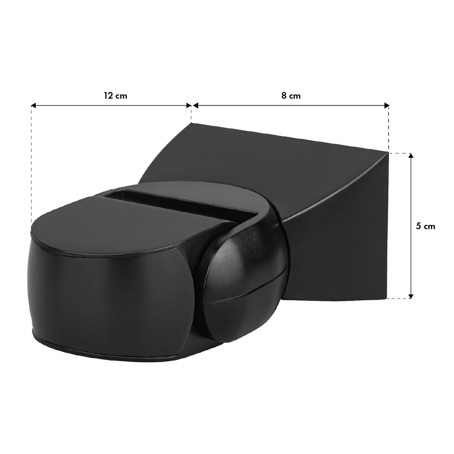Maclean PIR-rörelsesensor, infraröd, IP65, svart med svart skärm, räckvidd 12 m, MCE201 B/B