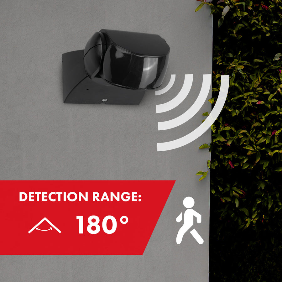Maclean PIR-rörelsesensor, infraröd, IP65, svart med svart skärm, räckvidd 12 m, MCE201 B/B