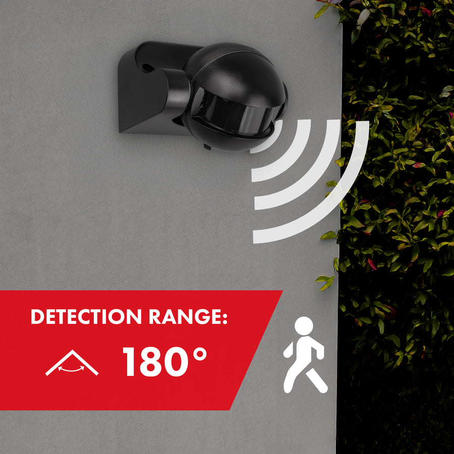 PIR-rörelsesensor Maclean, infraröd, IP44, svart med svart skärm, räckvidd 12 m, max. belastning 300/1200 W, MCE358 B/B