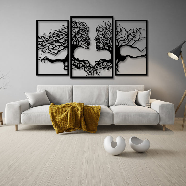 Eyoka genombruten målning, 3D-väggdekoration, 3D-målning "Faces from the trees" 150x90cm Svart