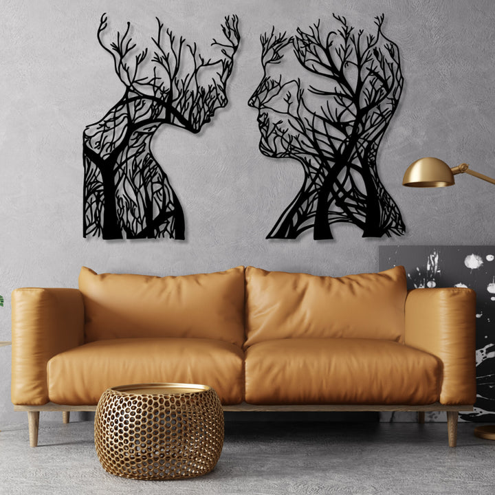 Genombruten målning, 3D-väggdekoration, 3D-målning "Trädhuvuden" 95x67cm Svart