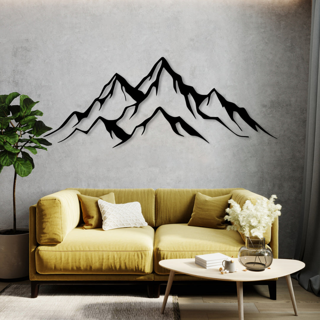 Genombruten målning, 3D-väggdekoration, 3D-målning "Panorama of the Mountains" 180x61cm Svart