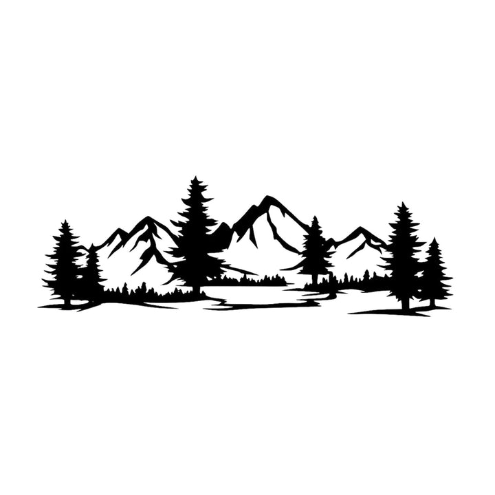 Genombruten målning, 3D-väggdekoration, 3D-målning "Berg med skog" 100x34cm Svart