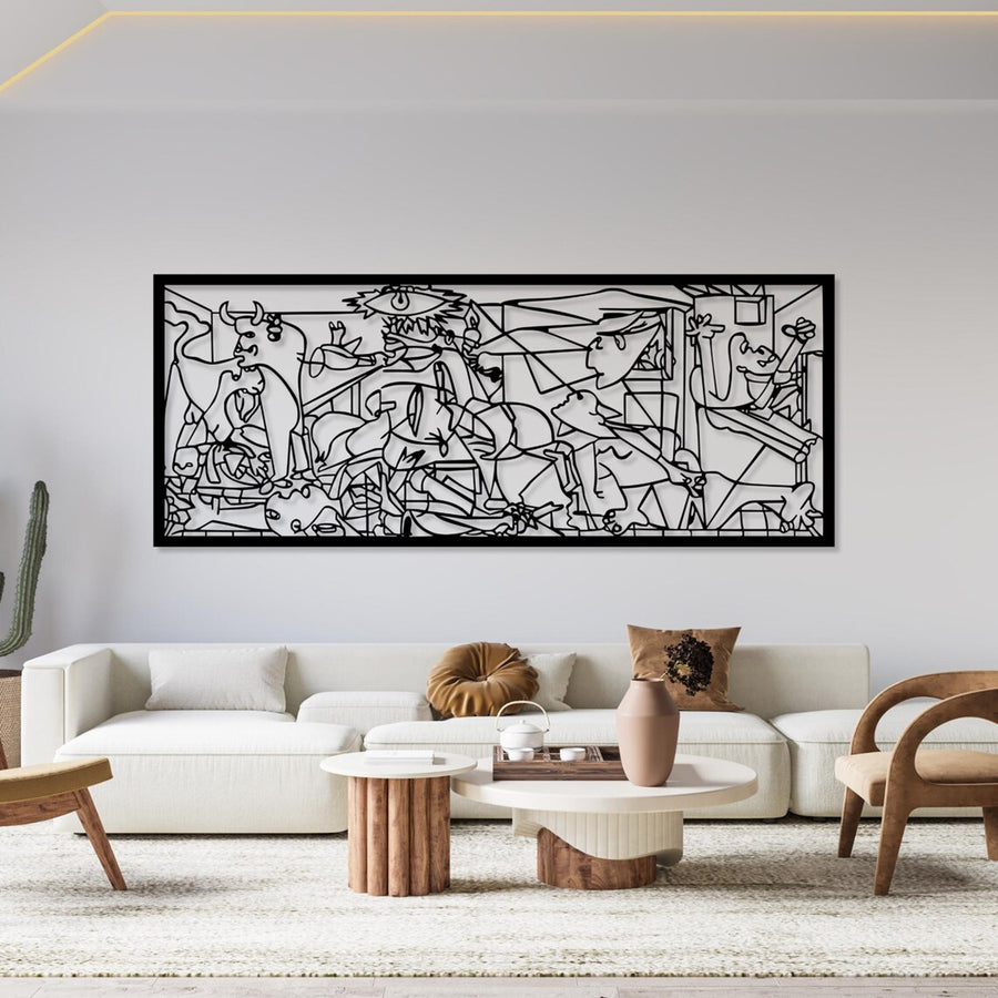 Genombruten målning, 3D-väggdekoration, 3D-målning "Guernica av Pablo Picasso" 120x48cm Svart