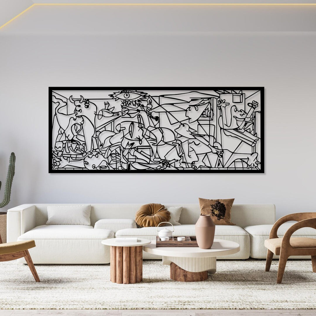 Genombruten målning, 3D-väggdekoration, 3D-målning "Guernica av Pablo Picasso" 100x40cm Svart