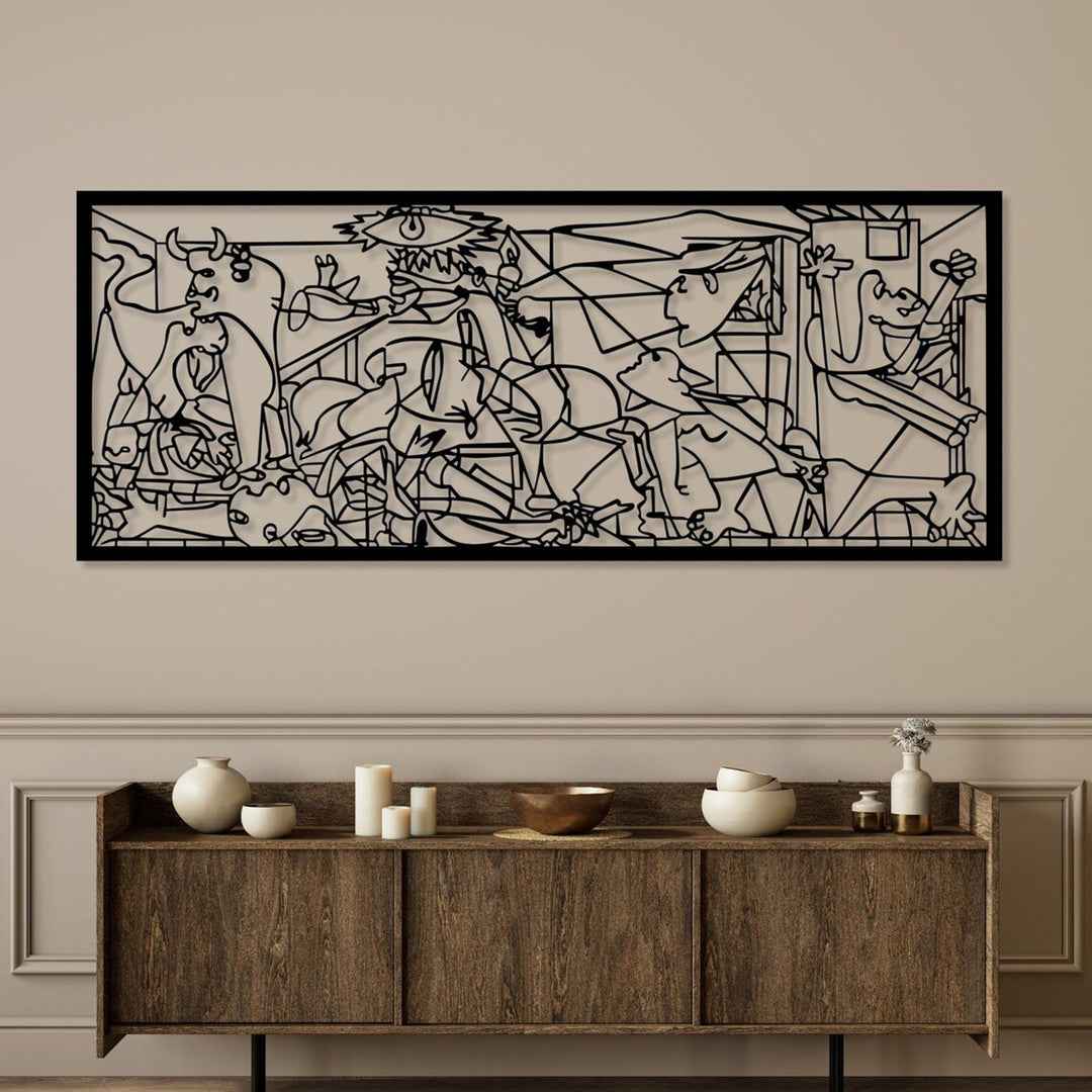 Genombruten målning, 3D-väggdekoration, 3D-målning "Guernica av Pablo Picasso" 100x40cm Svart