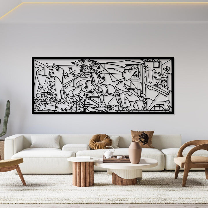 Genombruten målning, 3D-väggdekoration, 3D-målning "Guernica av Pablo Picasso" 80x32cm Svart