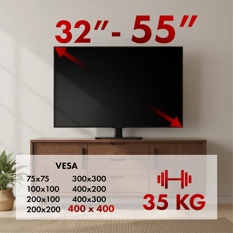 Universal TV-stativ Maclean, för RTV-skåp, stativ, max. 35 kg, rotation 20 grader, för TV 32-55", MC-132