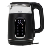 Elektrisk vattenkokare i glas 1,7L Adler, Svart och silver, Temperaturkontroll, LED-display, AD 1305 bs