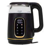Adler vattenkokare i glas 1,7L, Svart och guld, Temperaturkontroll, LED-display, AD 1305 bg