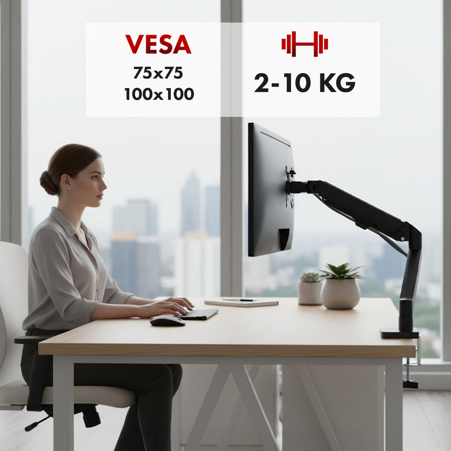 Maclean monitorfäste, gasfjäder, 17"-32", 2-10kg, svart, MC-133
