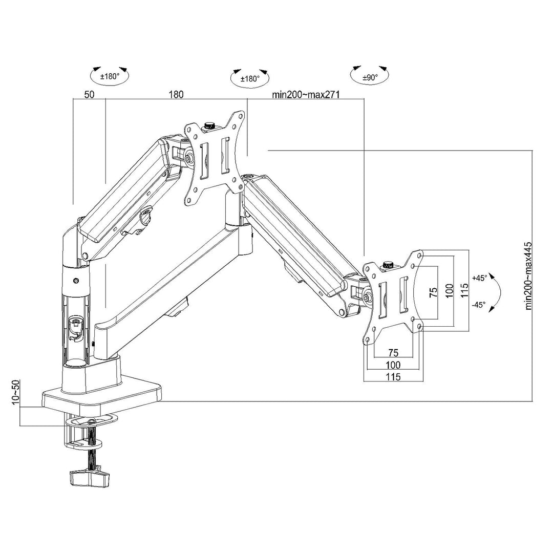 Fäste för 2 Maclean-skärmar, gasfjäder, 17"-32", 2-10 kg, svart, MC-134