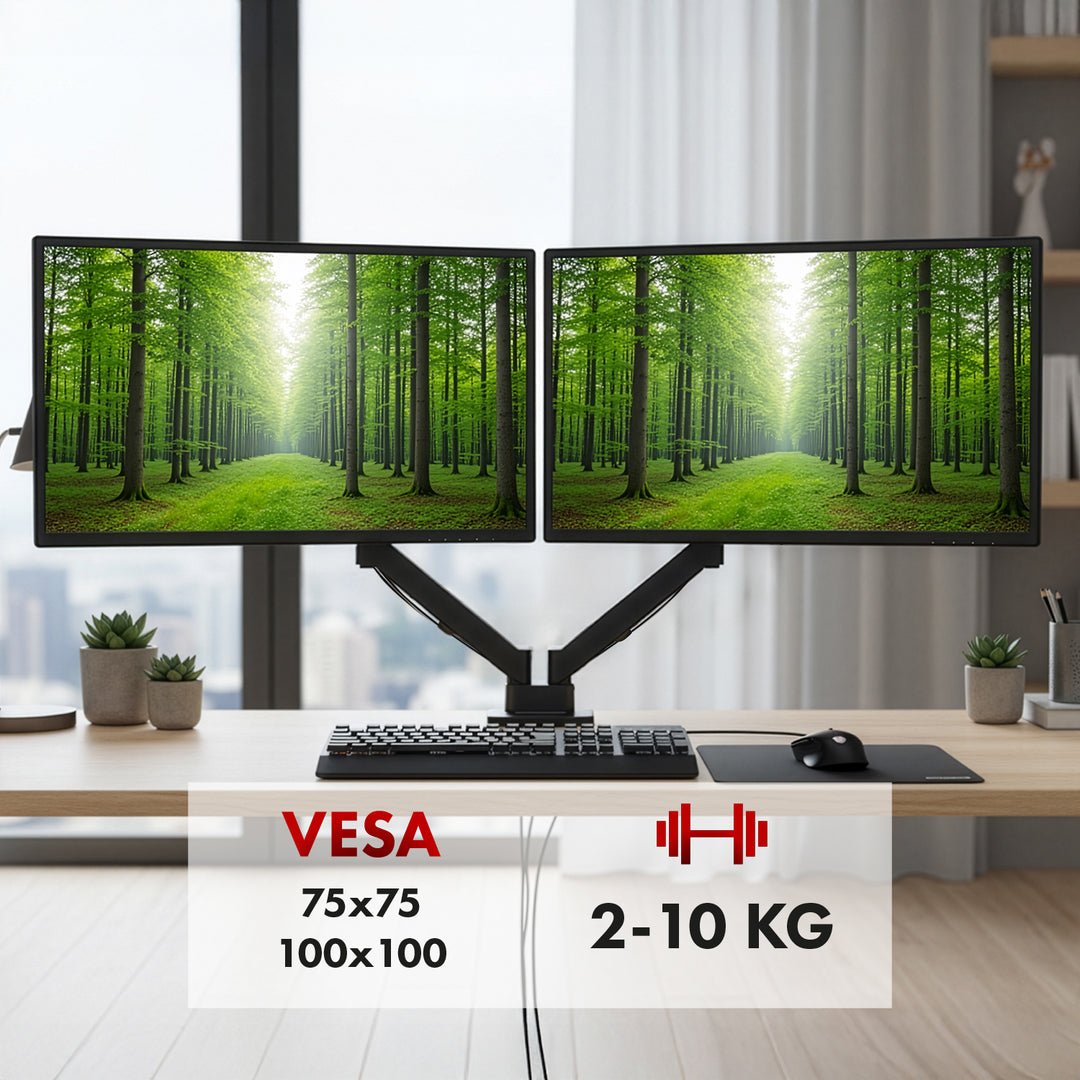 Fäste för 2 Maclean-skärmar, gasfjäder, 17"-32", 2-10 kg, svart, MC-134