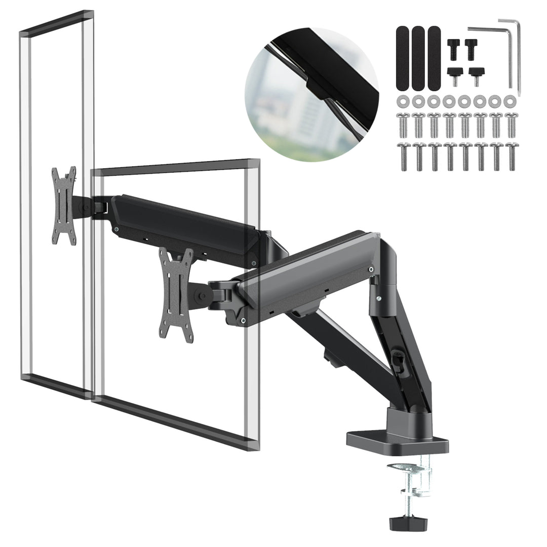 Fäste för 2 Maclean-skärmar, gasfjäder, 17"-32", 2-10 kg, svart, MC-134