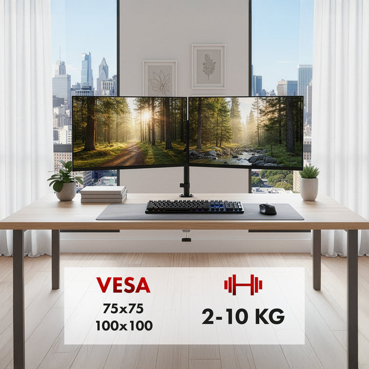 Fäste för 2 Maclean-skärmar, gasfjäder, 17"-32", 2-10 kg, svart, MC-136