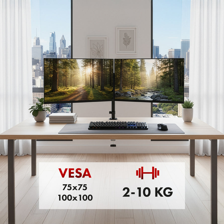 Fäste för 2 Maclean-skärmar, gasfjäder, 17"-32", 2-10 kg, svart, MC-136