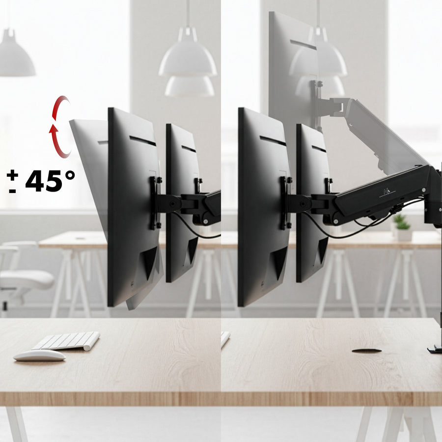 Fäste för 2 Maclean-skärmar, gasfjäder, 17"-32", 2-10 kg, svart, MC-136