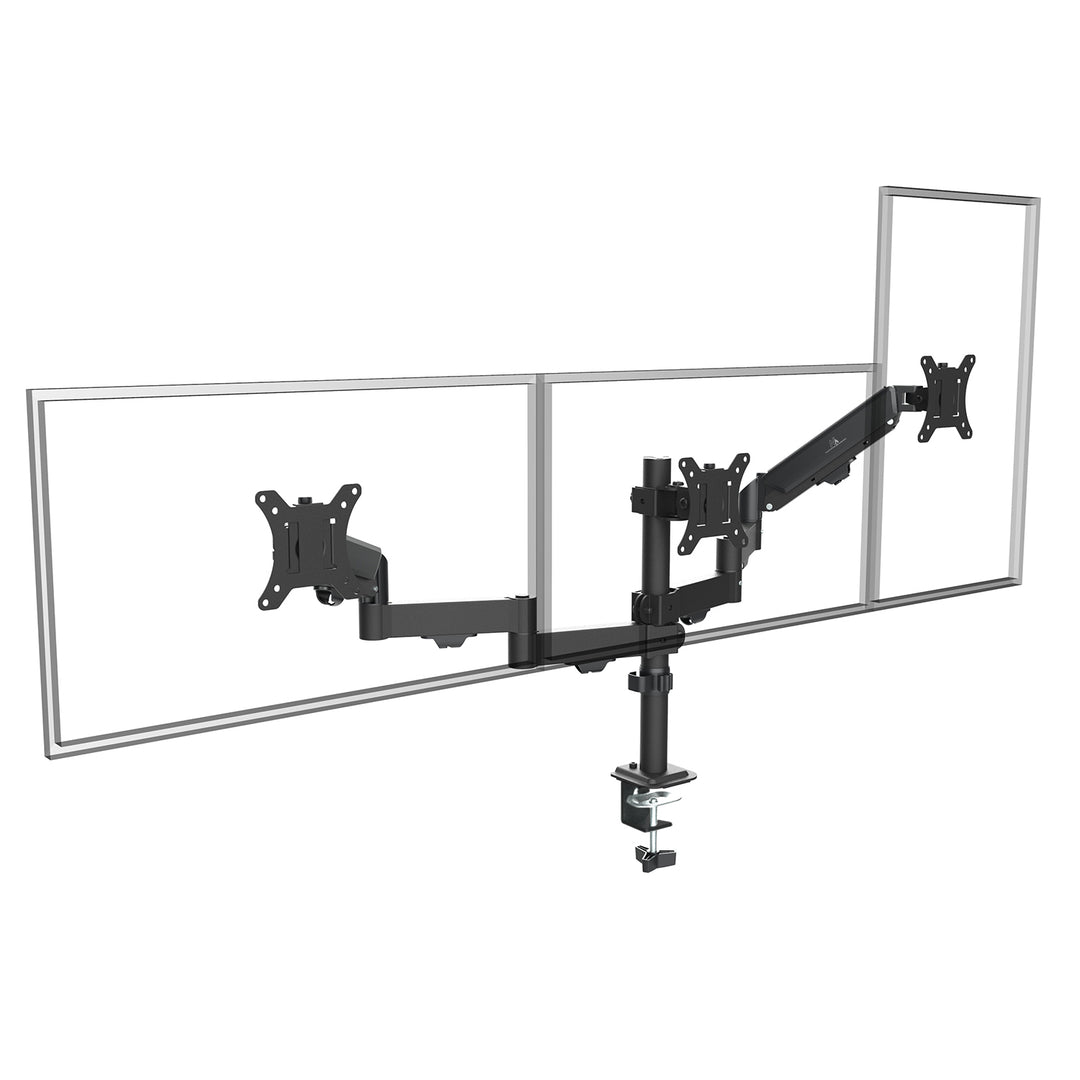 Fäste för 3 Maclean-skärmar, gasfjäder, 17"-27", 2-8 kg, svart, MC-137