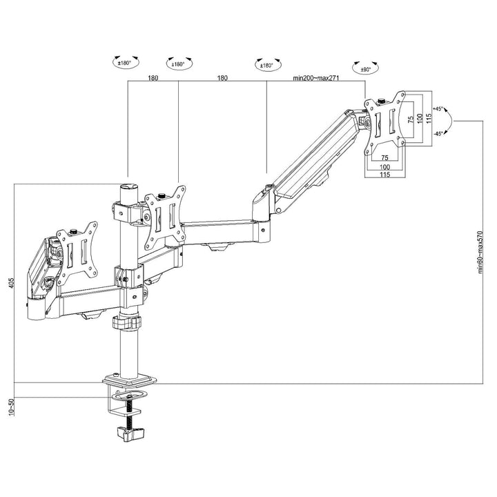 Fäste för 3 Maclean-skärmar, gasfjäder, 17"-27", 2-8 kg, svart, MC-137
