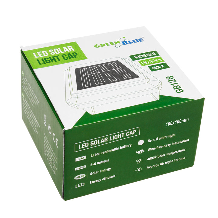 GreenBlue solcellsdriven LED-stolpbelysning, 100x100mm, kuvertskärm, GB128, 4 delar