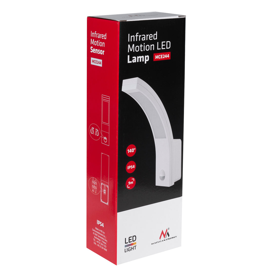 Maclean rörelsesensor LED-lampa, PIR rörelsesensor, vit, 10W, IP54, 750lm, neutralvit (4000K) MCE244 W
