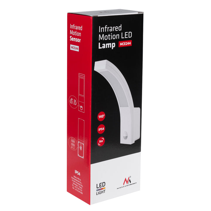 Maclean rörelsesensor LED-lampa, PIR rörelsesensor, vit, 10W, IP54, 750lm, neutralvit (4000K) MCE244 W