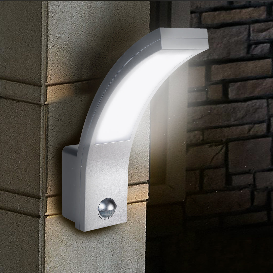 Maclean rörelsesensor LED-lampa, PIR rörelsesensor, silver, 10W, IP54, 750lm, neutralvit (4000K) MCE244 S, 2 st