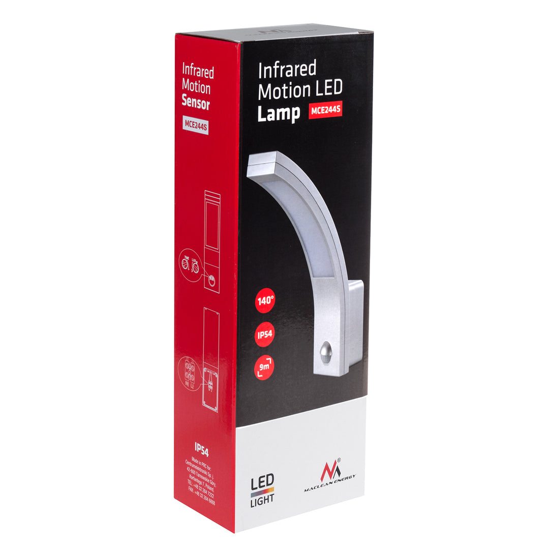 Maclean rörelsesensor LED-lampa, PIR rörelsesensor, silver, 10W, IP54, 750lm, neutralvit (4000K) MCE244 S, 2 st