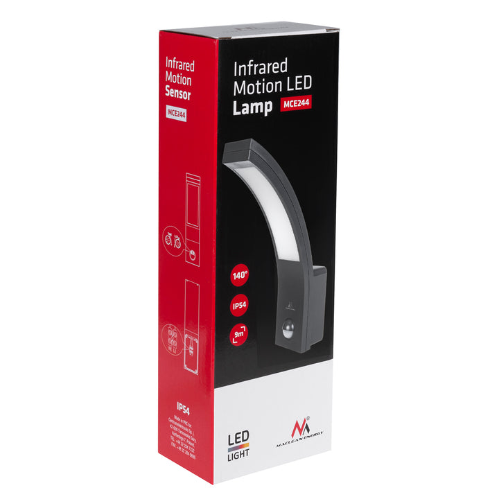 Maclean rörelsesensor LED-lampa, PIR rörelsesensor, grå, 10W, IP54, 750lm, neutralvit (4000K) MCE244 GR, 2 st