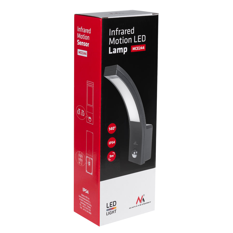 Maclean rörelsesensor LED-lampa, PIR rörelsesensor, grå, 10W, IP54, 750lm, neutralvit (4000K) MCE244 GR, 2 st