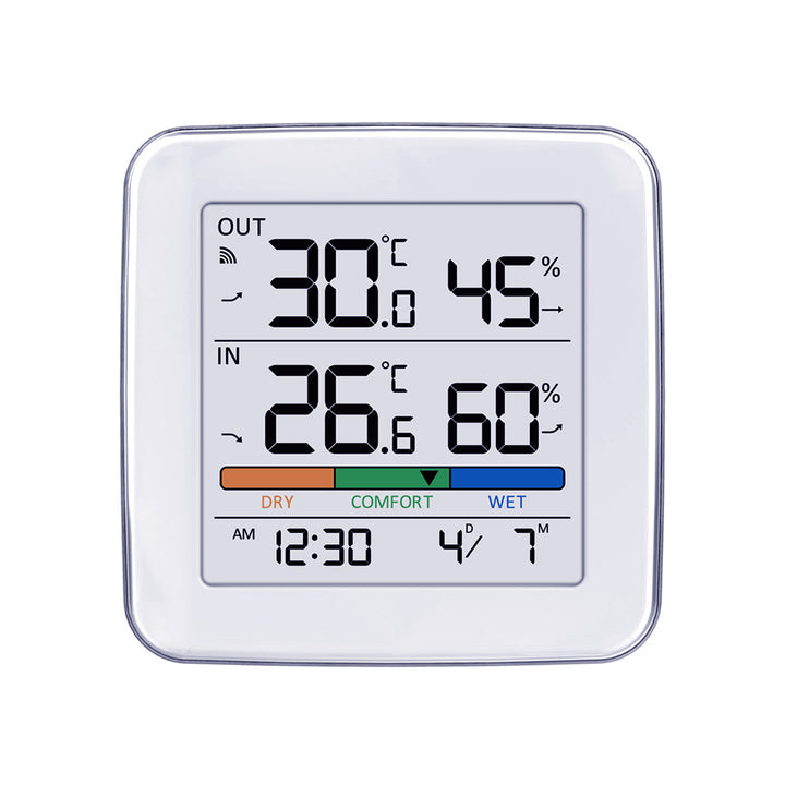 Trådlös väderstation GreenBlue, temperatur + luftfuktighet IN/OUT, klocka + alarm + datum, val mellan °C / °F, räckvidd upp till 60 m, GB169