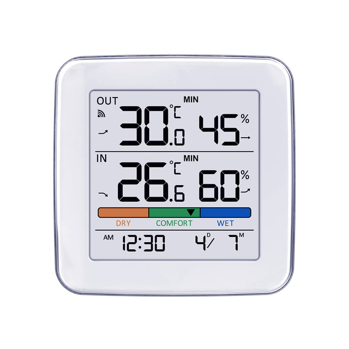 Trådlös väderstation GreenBlue, temperatur + luftfuktighet IN/OUT, klocka + alarm + datum, val mellan °C / °F, räckvidd upp till 60 m, GB169