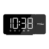 Digital LED-radioväckarklocka med GreenBlue-projektor, FM-radio, alarm, 12/24-timmars klocka, strömförsörjning USB 5V DC + CR2032, GB172