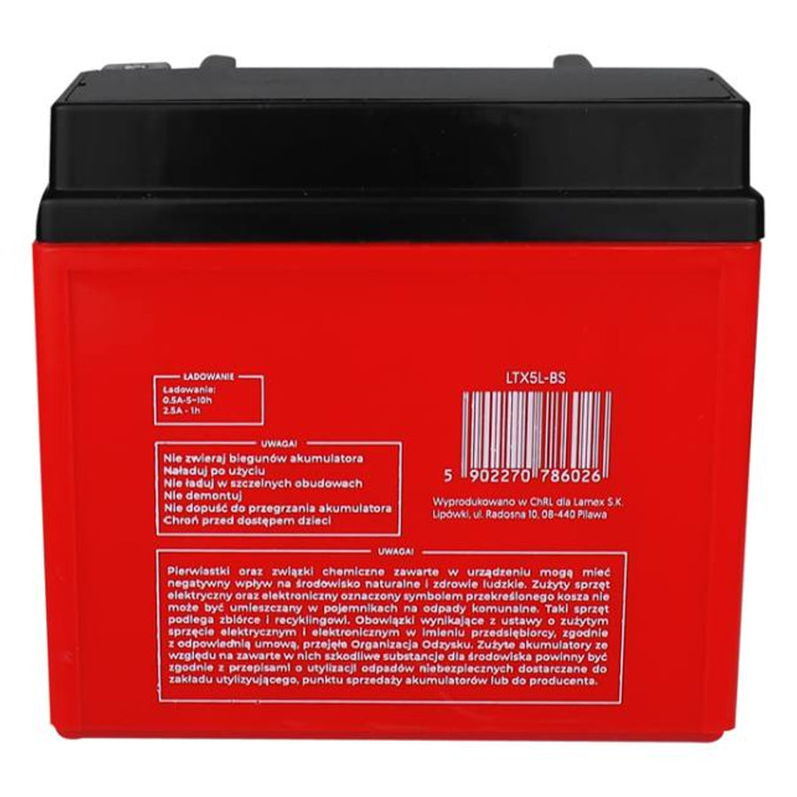 Lamex gelbatteri, motorcykel, 12V, 5Ah, LTX5L-BS
