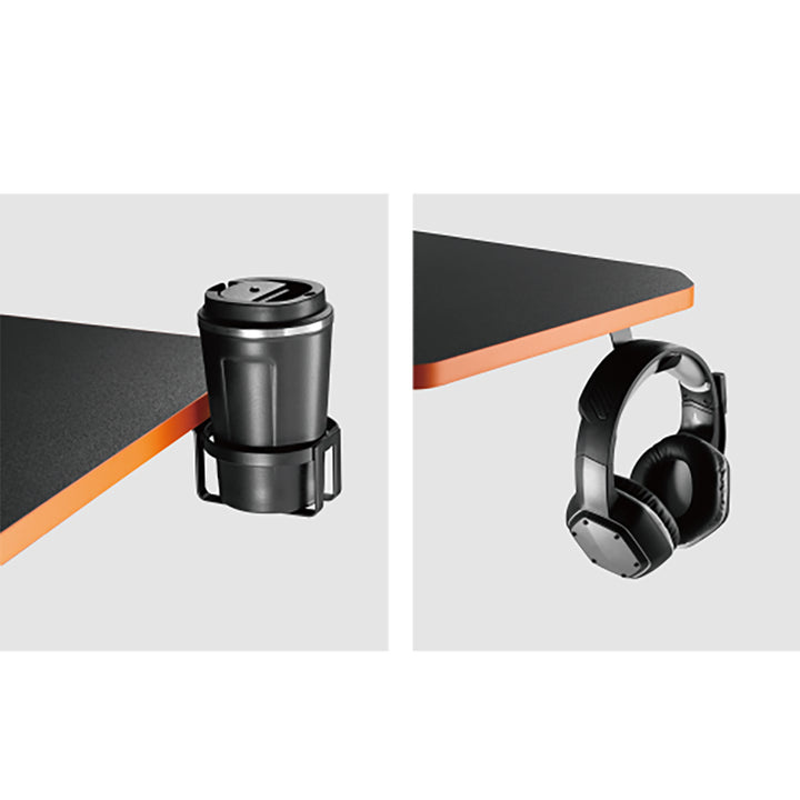 Gamingbord med monitorhylla NanoRS, 50kg max, höjd 850mm, svart, RS170+Kabelarrangör / bordsgaller Nano RS, 1345mm, svart och röd, RS125