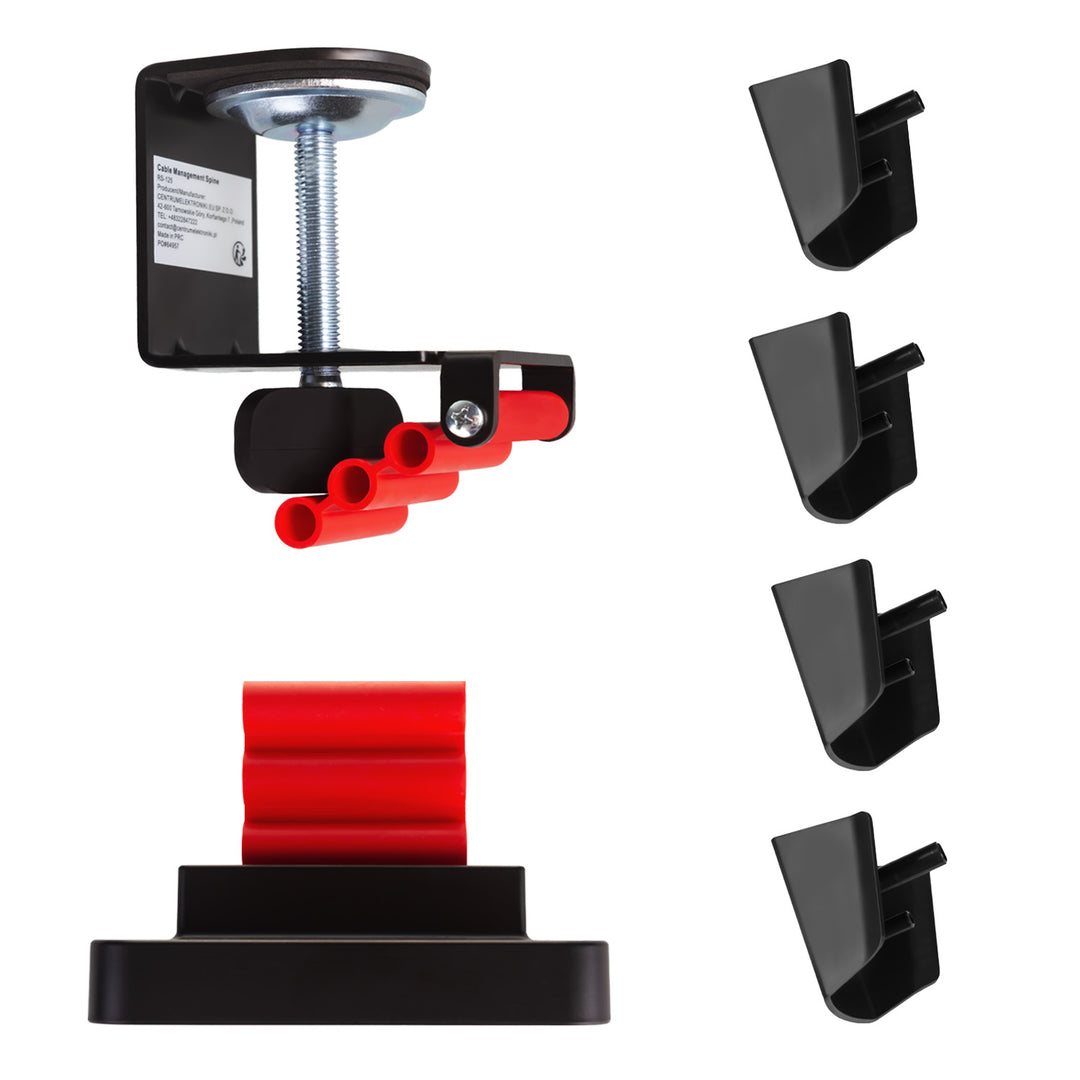 Gamingbord med monitorhylla NanoRS, 50kg max, höjd 850mm, svart, RS170+Kabelarrangör / bordsgaller Nano RS, 1345mm, svart och röd, RS125