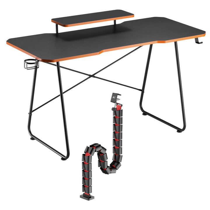 Gamingbord med monitorhylla NanoRS, 50kg max, höjd 850mm, svart, RS170+Kabelarrangör / bordsgaller Nano RS, 1345mm, svart och röd, RS125
