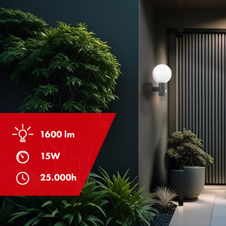 Maclean rörelsesensor LED-lampa, PIR rörelsesensor, grå, 15W, IP65, 1600lm, neutralvit (4000K) MCE515 GR, 2 st