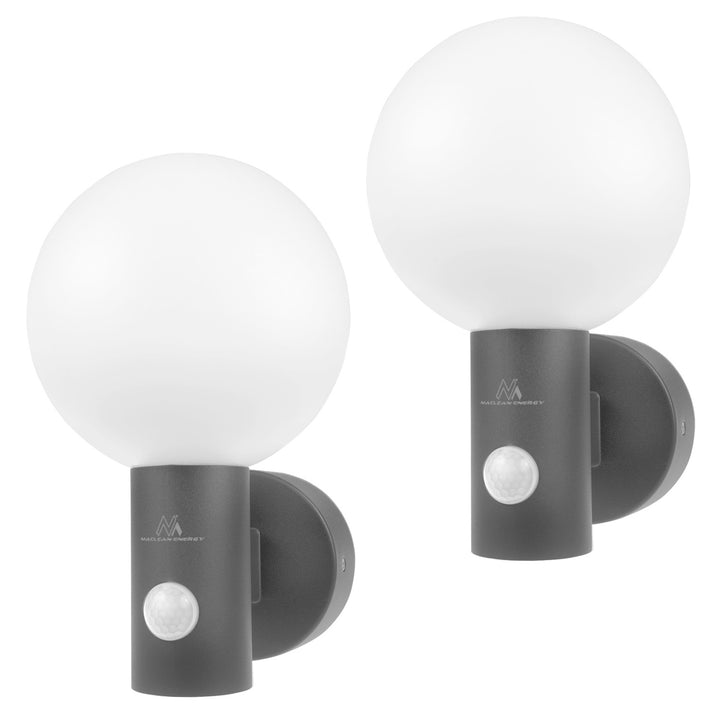 Maclean rörelsesensor LED-lampa, PIR rörelsesensor, grå, 15W, IP65, 1600lm, neutralvit (4000K) MCE515 GR, 2 st
