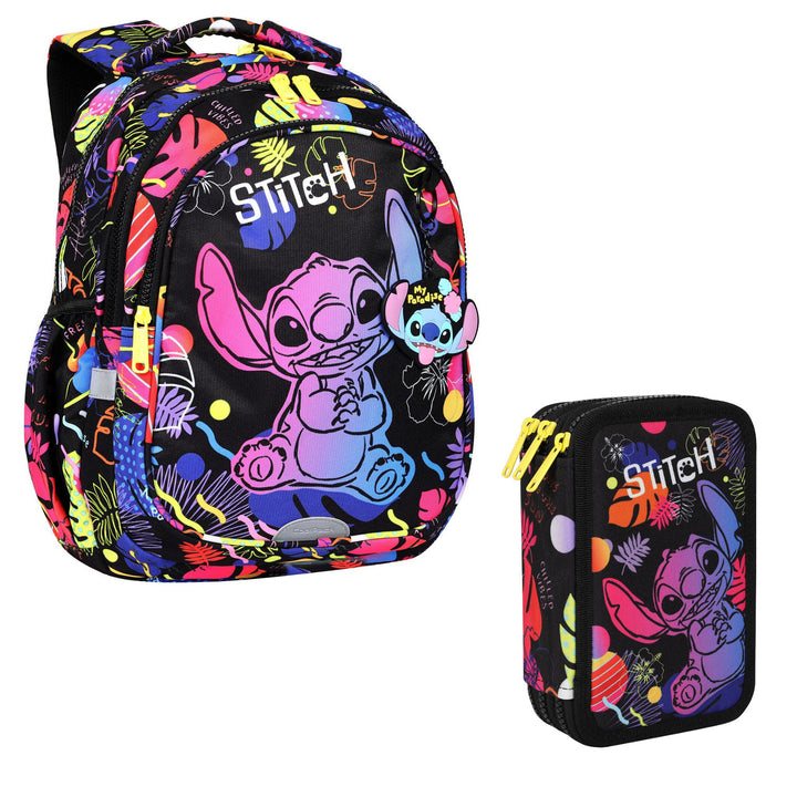 Skolryggsäck 19 L Coolpack Jerry DISNEY STITCH svart + CoolPack pennfodral med tre fack och tillbehör JUMPER 3 STITCH