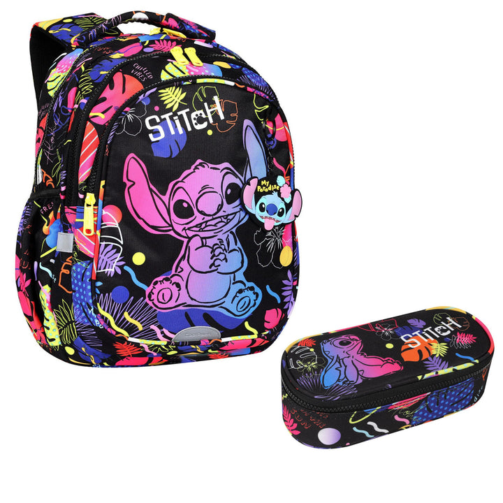 Coolpack Jerry DISNEY STITCH 19 L skolryggsäck svart + CoolPack Campus Disney Stitch ovalt skolpennfodral F062886